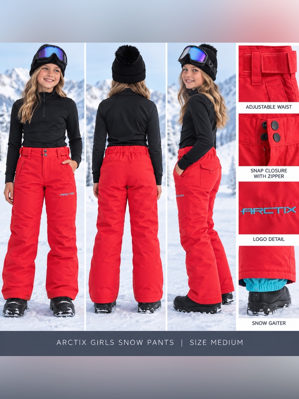 Arctix Kids Red Snow Ski Pants - Girls' Insulated Medium